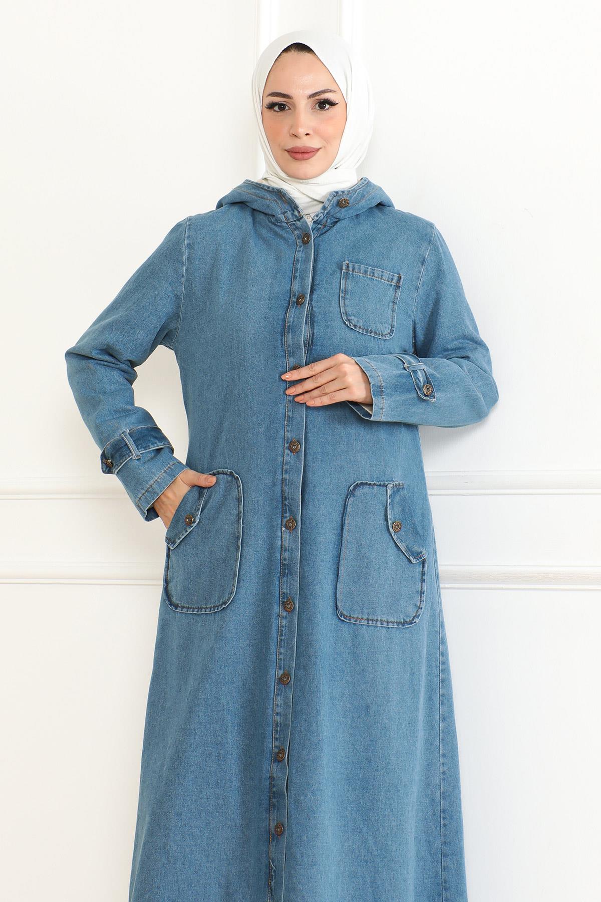 Kapuzen-Denimjacke Dunkelblau 19230