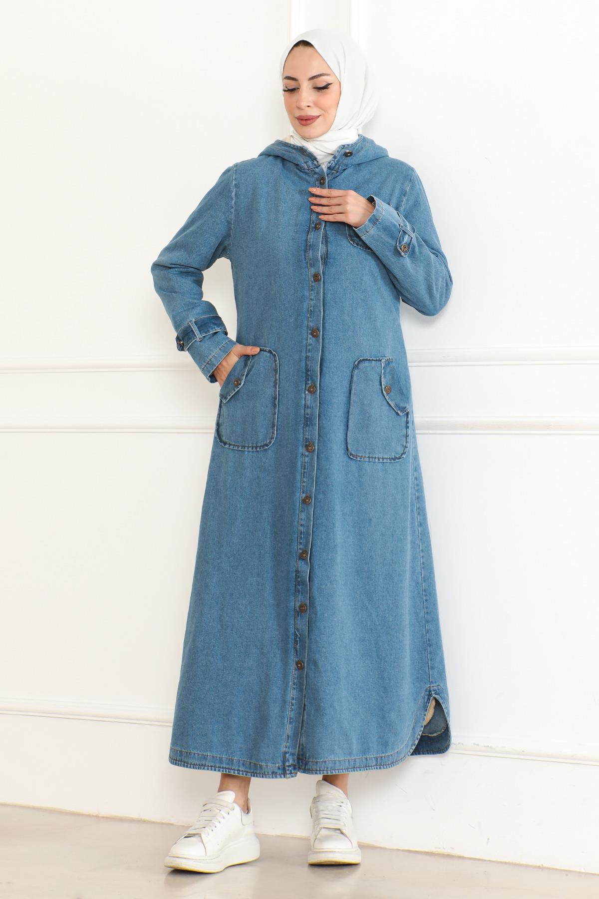 Kapuzen-Denimjacke Dunkelblau 19230