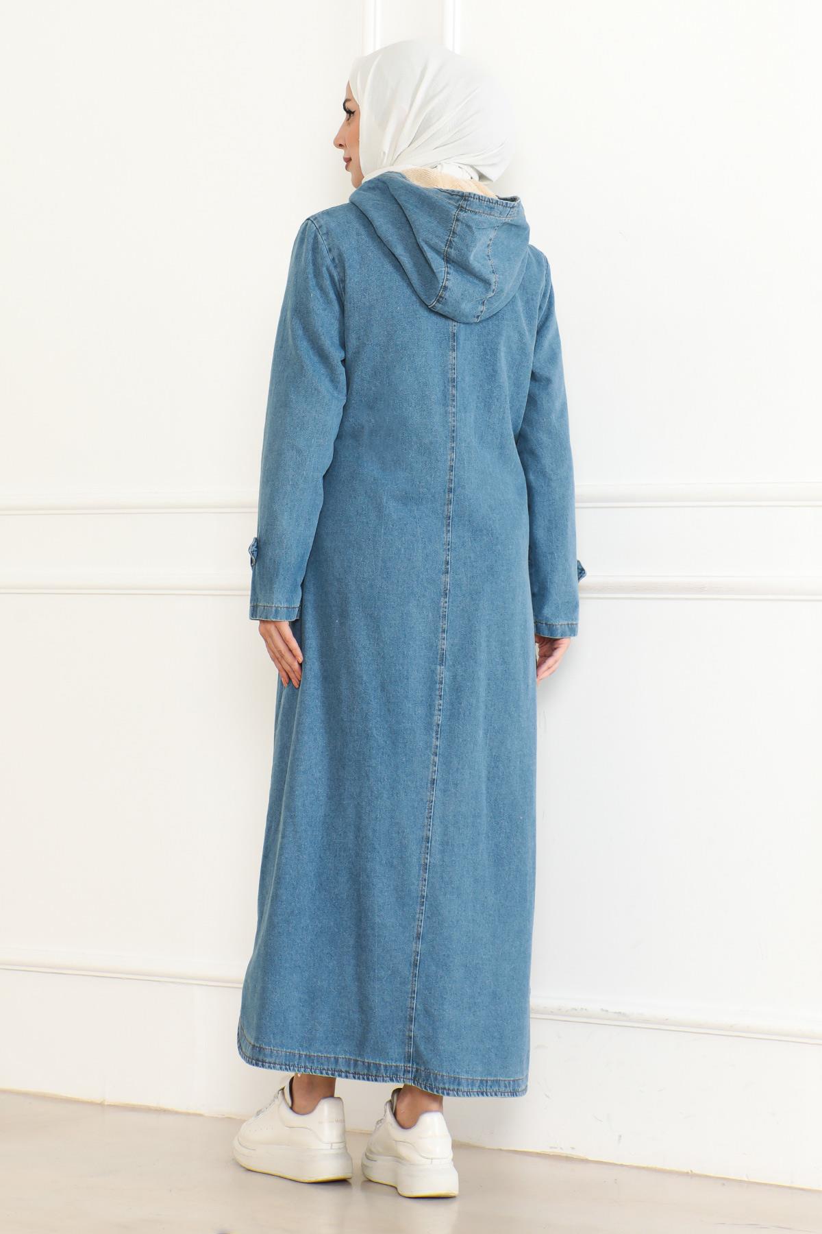 Kapuzen-Denimjacke Dunkelblau 19230