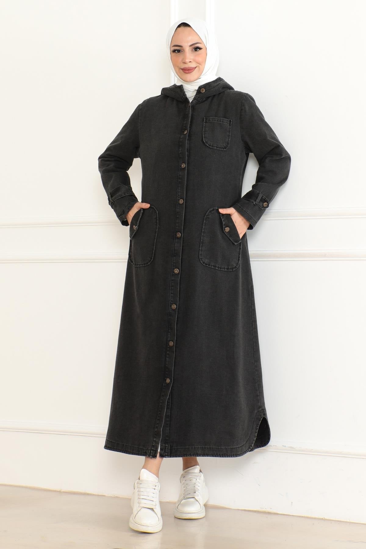 Kapuzen-Denimjacke Dunkelblau 19230