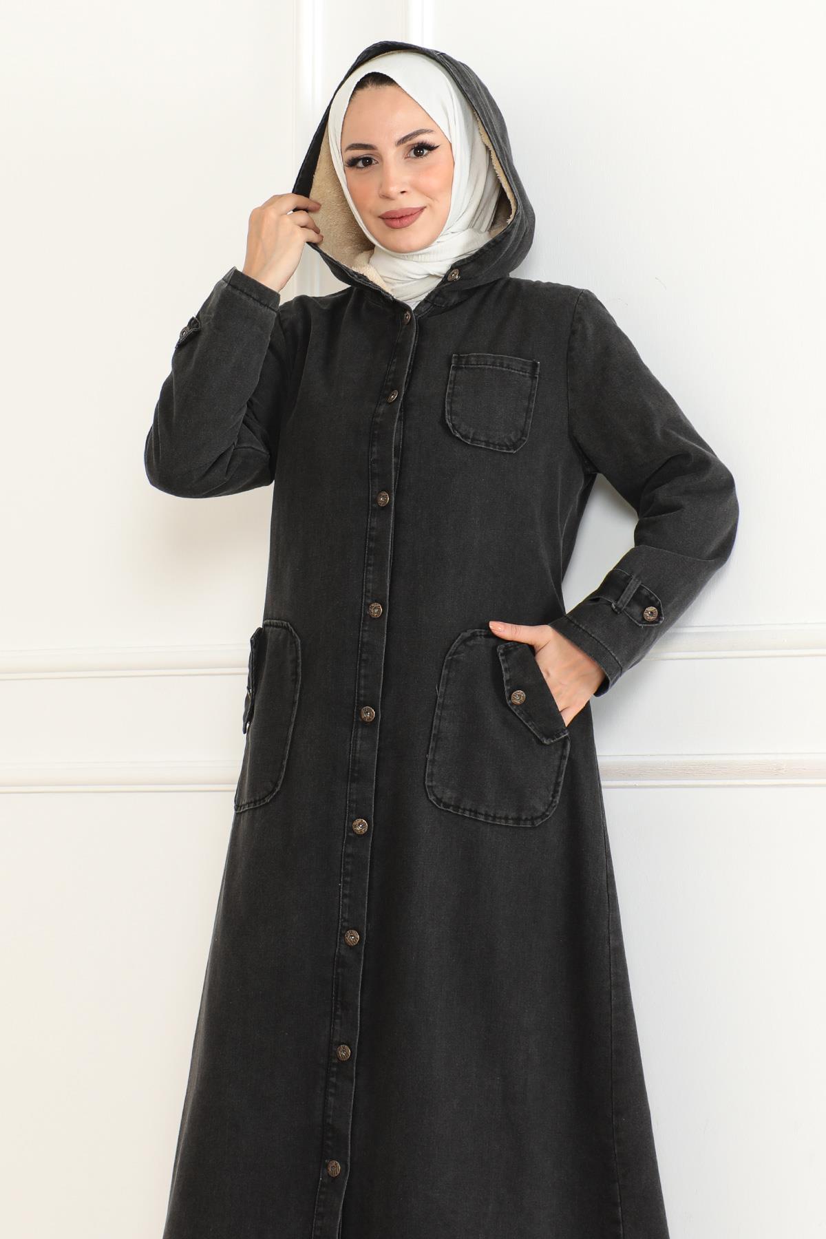 Kapuzen-Denimjacke Dunkelblau 19230