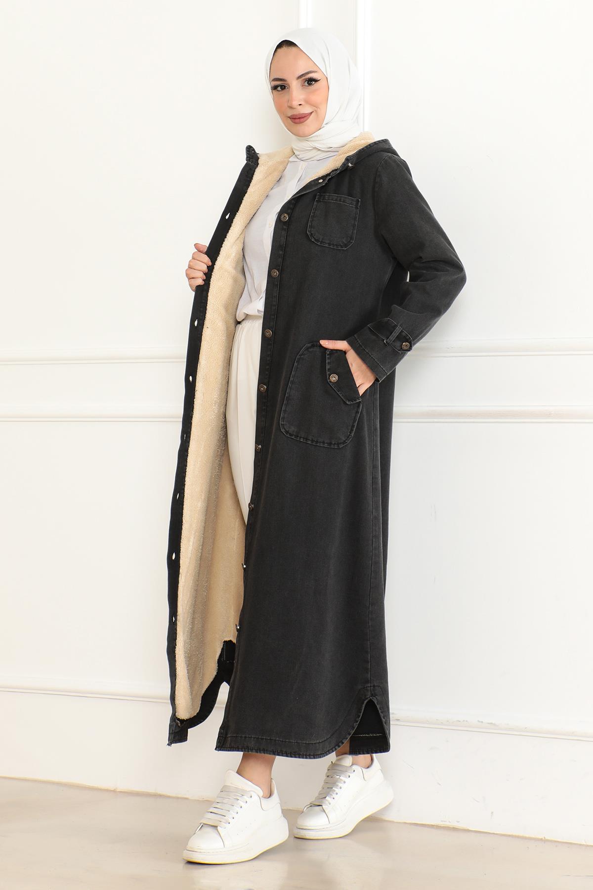 Kapuzen-Denimjacke Dunkelblau 19230