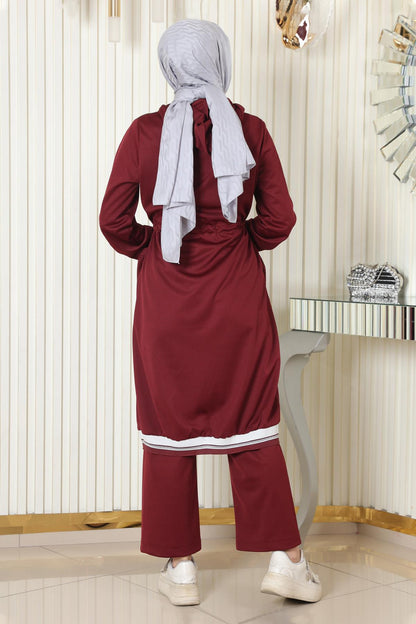 Burgunder Kapuzen-Ripp-Set MSW19196-2