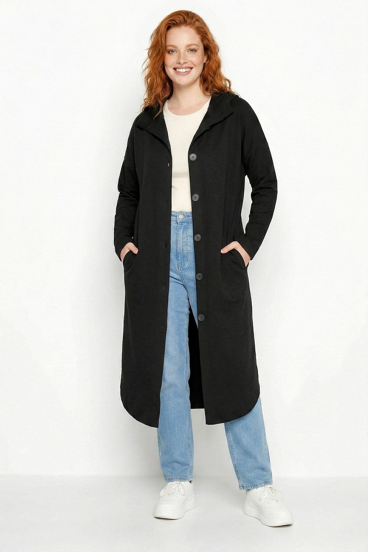 Kapuzenshirt mit Knöpfen Langcardigan