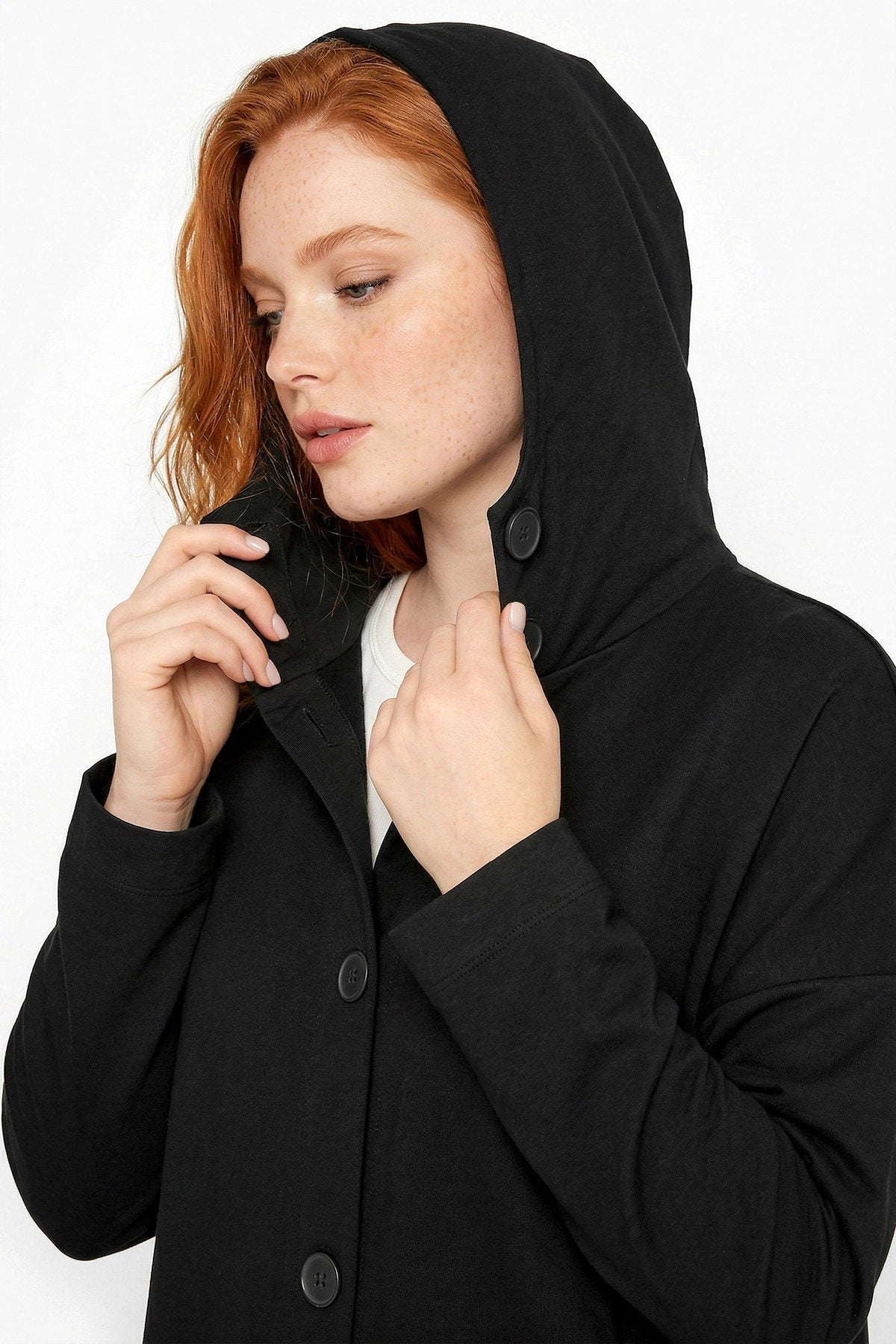 Kapuzenshirt mit Knöpfen Langcardigan
