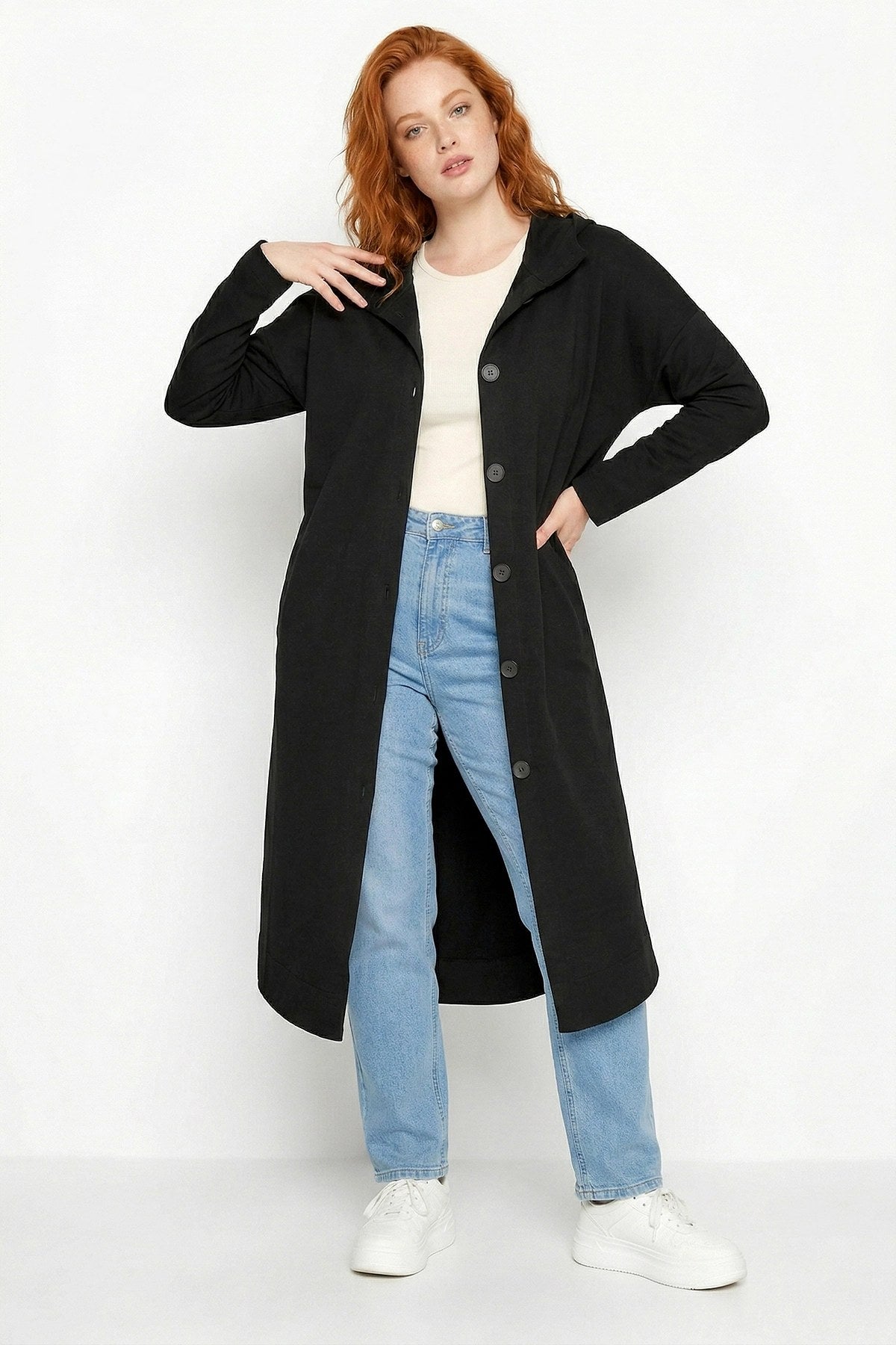 Kapuzenshirt mit Knöpfen Langcardigan