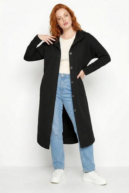 Kapuzenshirt mit Knöpfen Langcardigan
