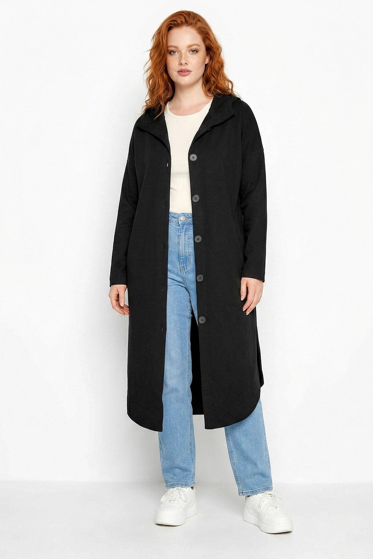 Kapuzenshirt mit Knöpfen Langcardigan