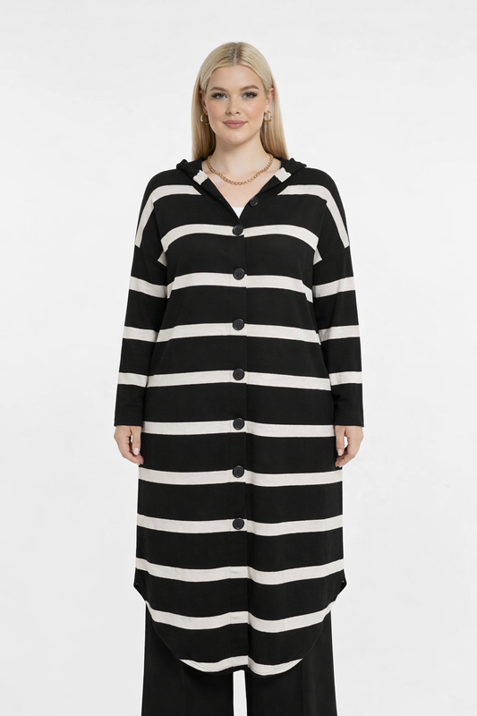 Lange Strickjacke mit Kapuze