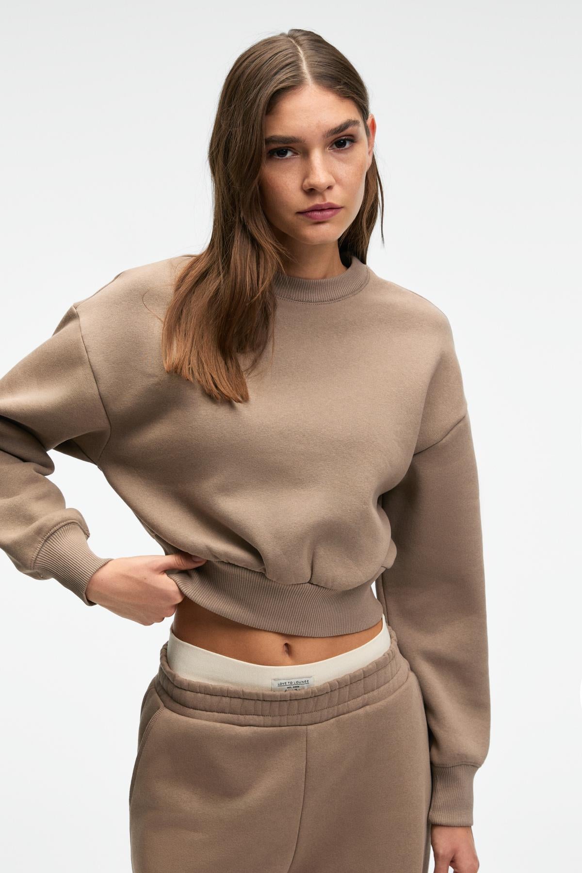 GRIMELANGE KARALIS Damen Crop Sweatshirt Taupe