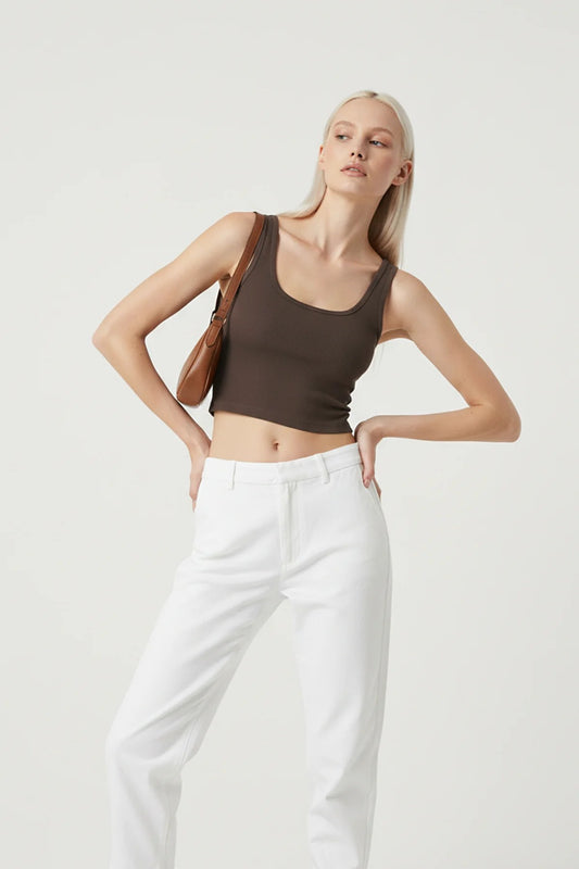 Quadratisches Neck Träger Crop Top