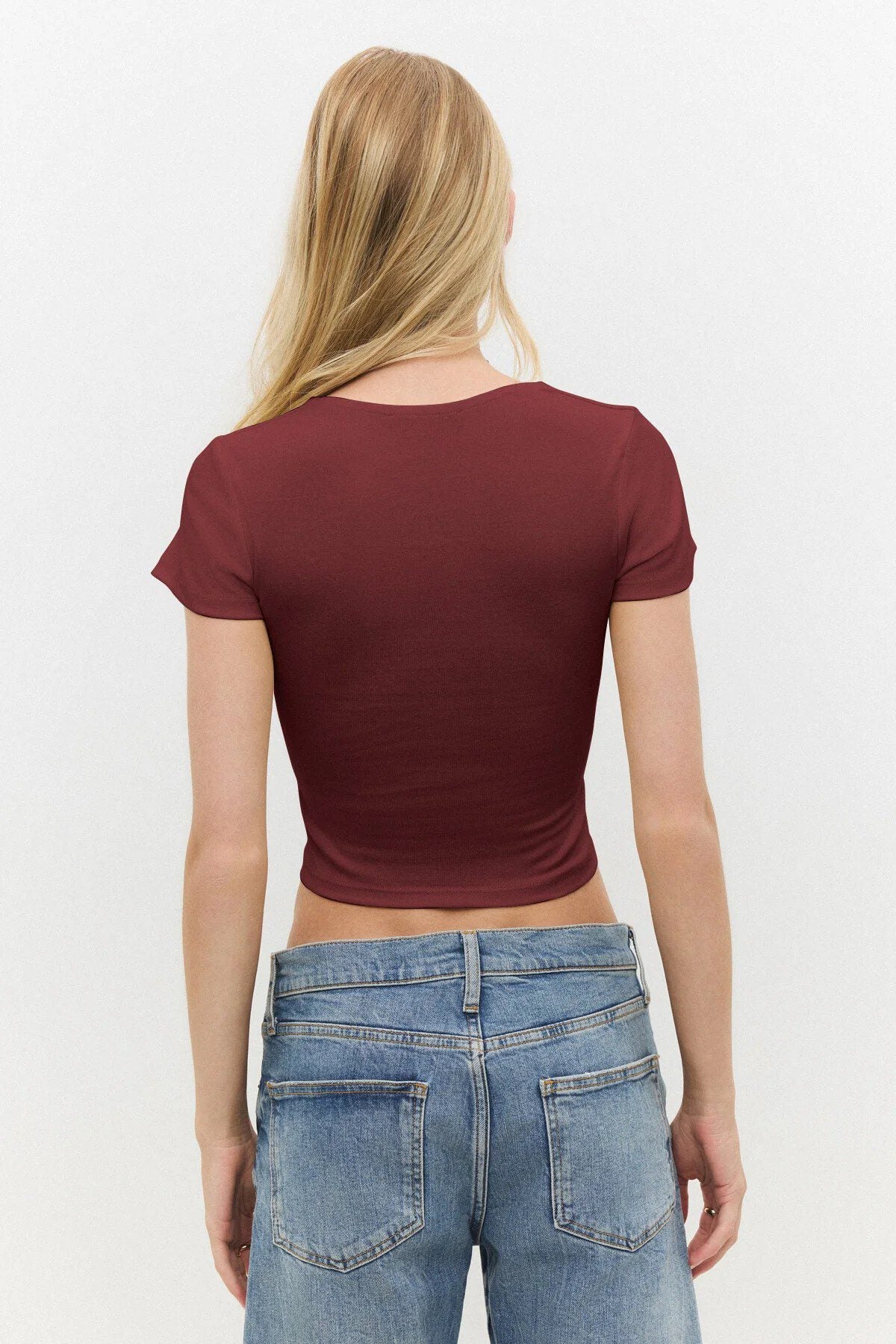 Kurzarm-Crop-Top mit quadratischem Ausschnitt