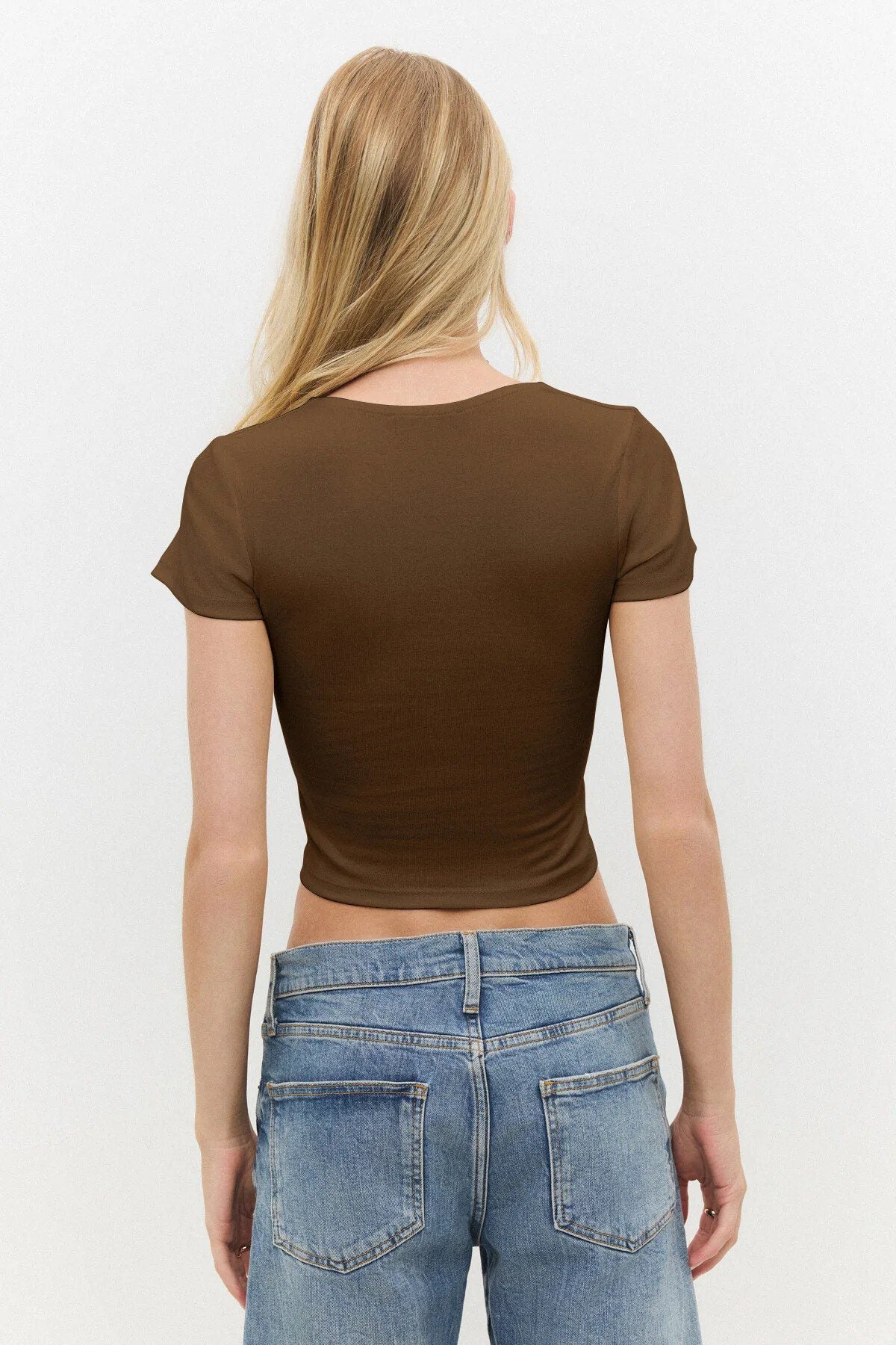 Kurzarm-Crop-Top mit quadratischem Ausschnitt