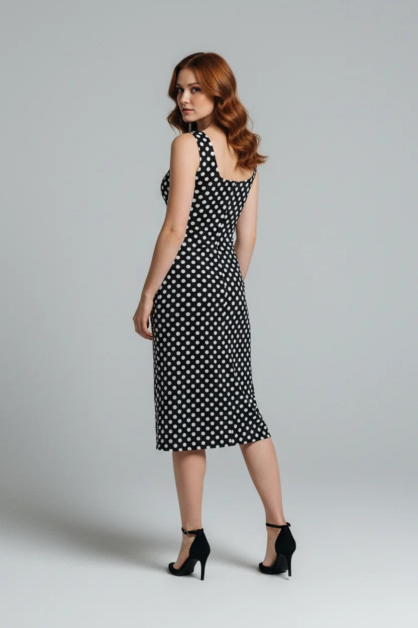 Midikleid mit eckigem Ausschnitt und Polka-Dots
