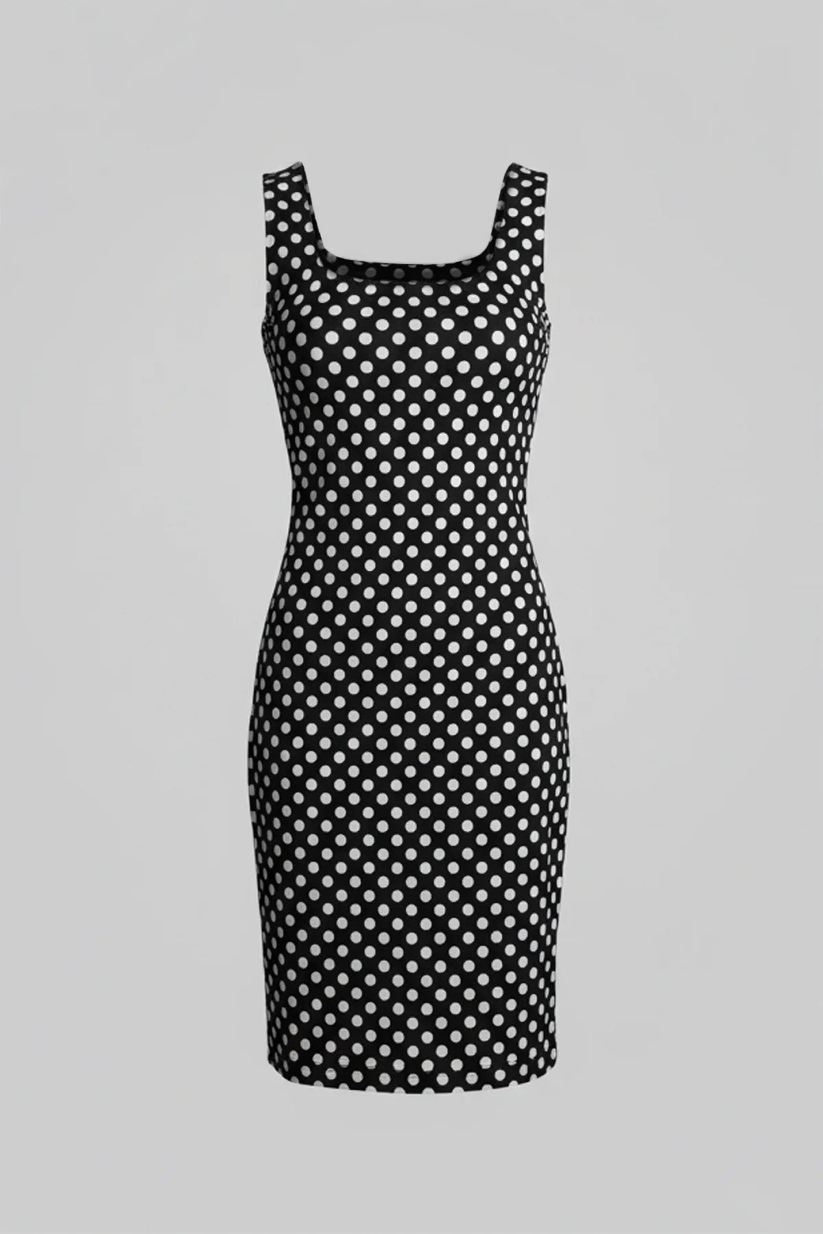 Midikleid mit eckigem Ausschnitt und Polka-Dots
