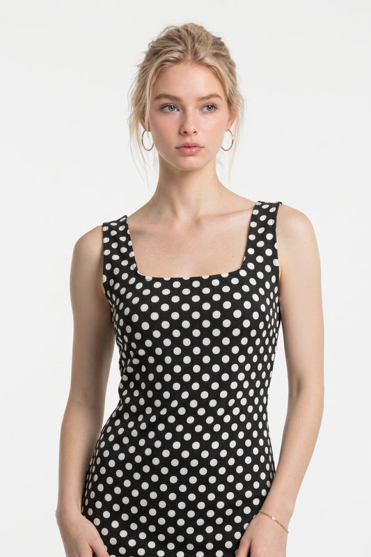 Quadratischer Ausschnitt Punkte Mini-Kleid