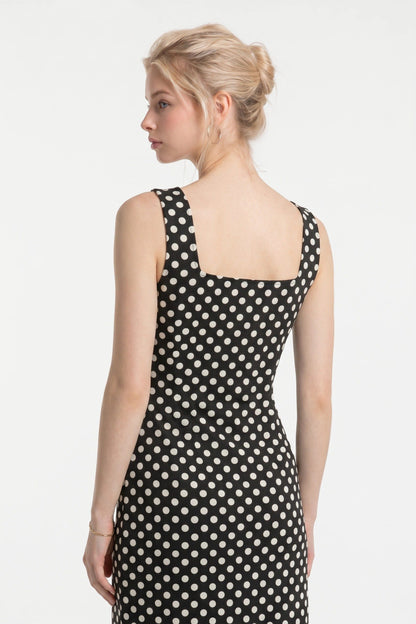 Quadratischer Ausschnitt Punkte Mini-Kleid