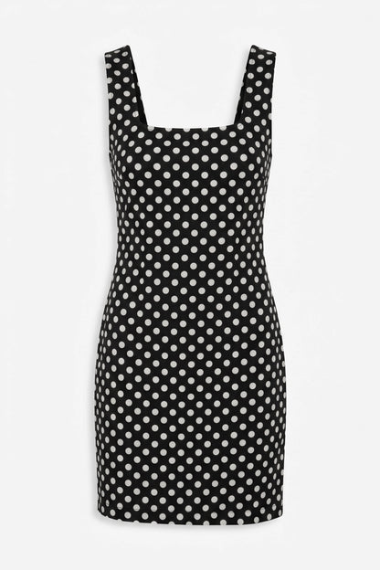 Quadratischer Ausschnitt Punkte Mini-Kleid