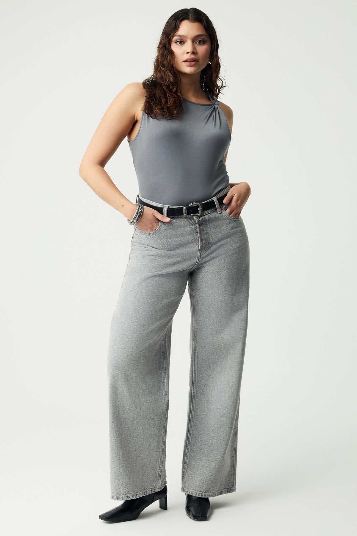 ETHIQUET KATERBB Damen Plus Size Bluse Grau