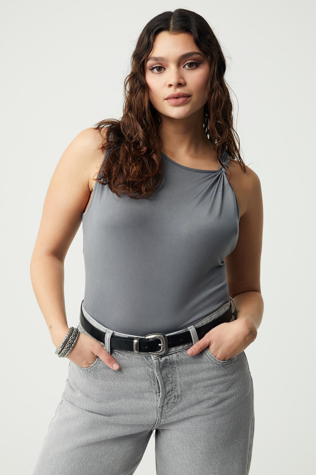 ETHIQUET KATERBB Damen Plus Size Bluse Grau