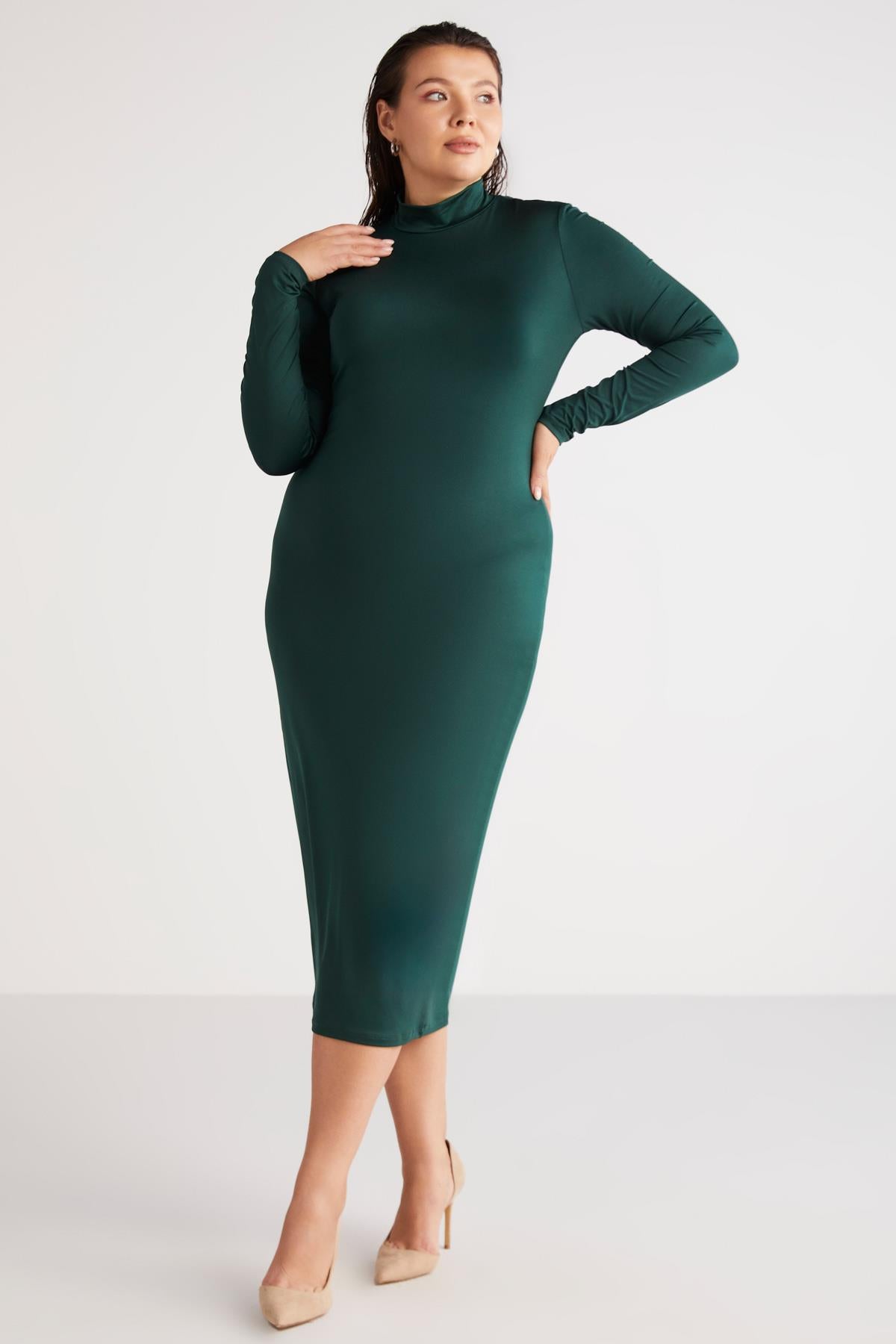 ETHIQUET Plus Size Gestricktes Bleistiftkleid Green