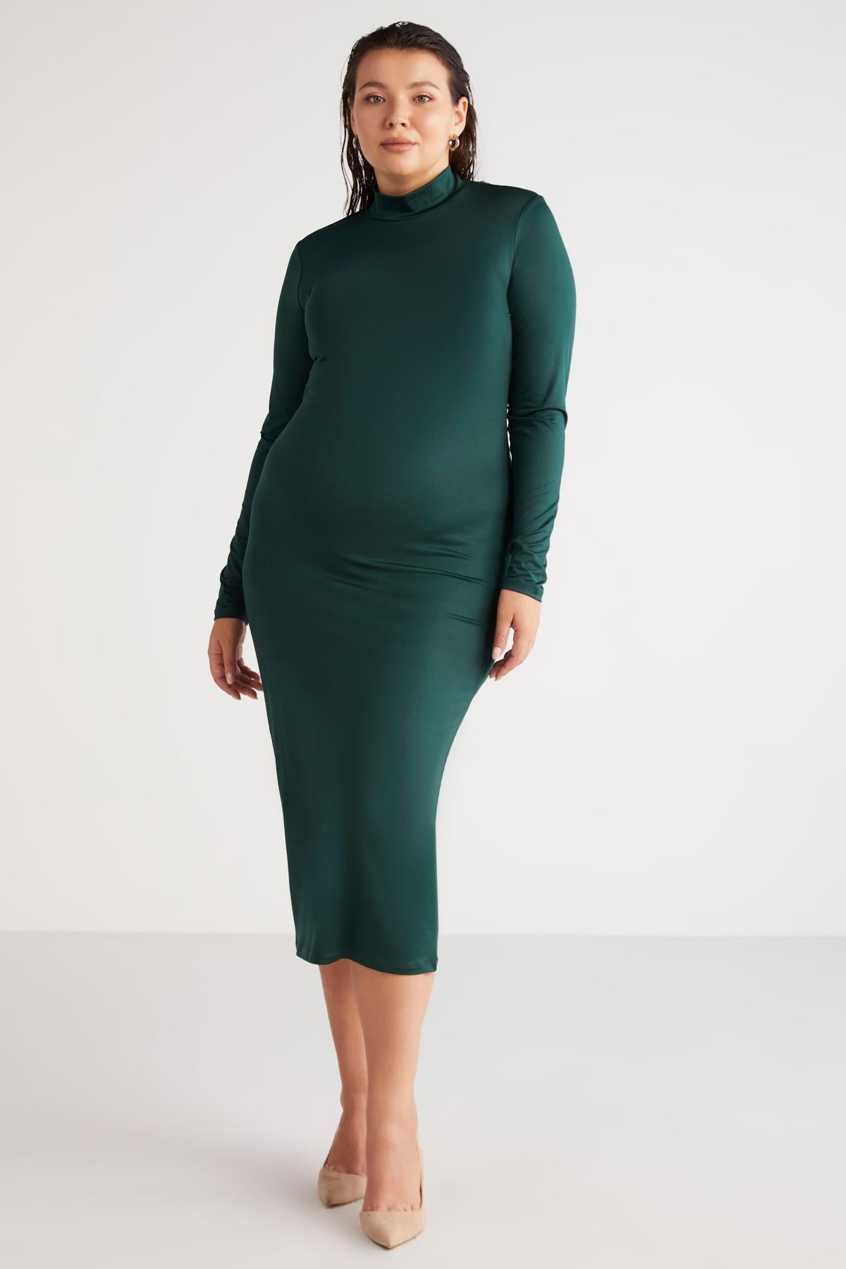 ETHIQUET Plus Size Gestricktes Bleistiftkleid Green