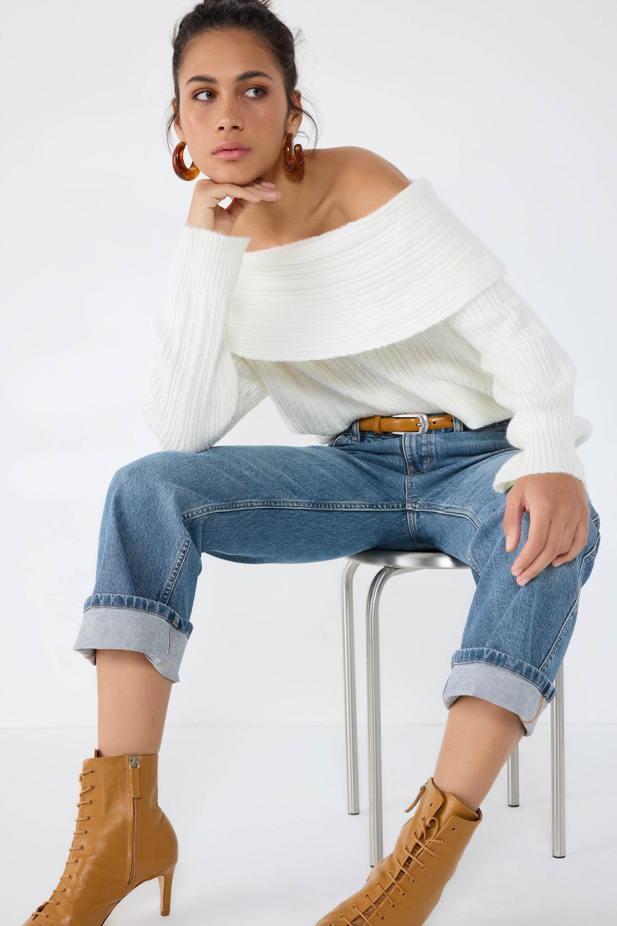 Strickpullover mit U-Boot-Ausschnitt