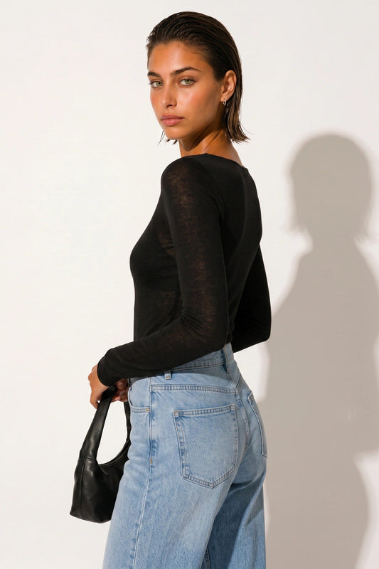 Bootsausschnitt Langarm Feine Bluse