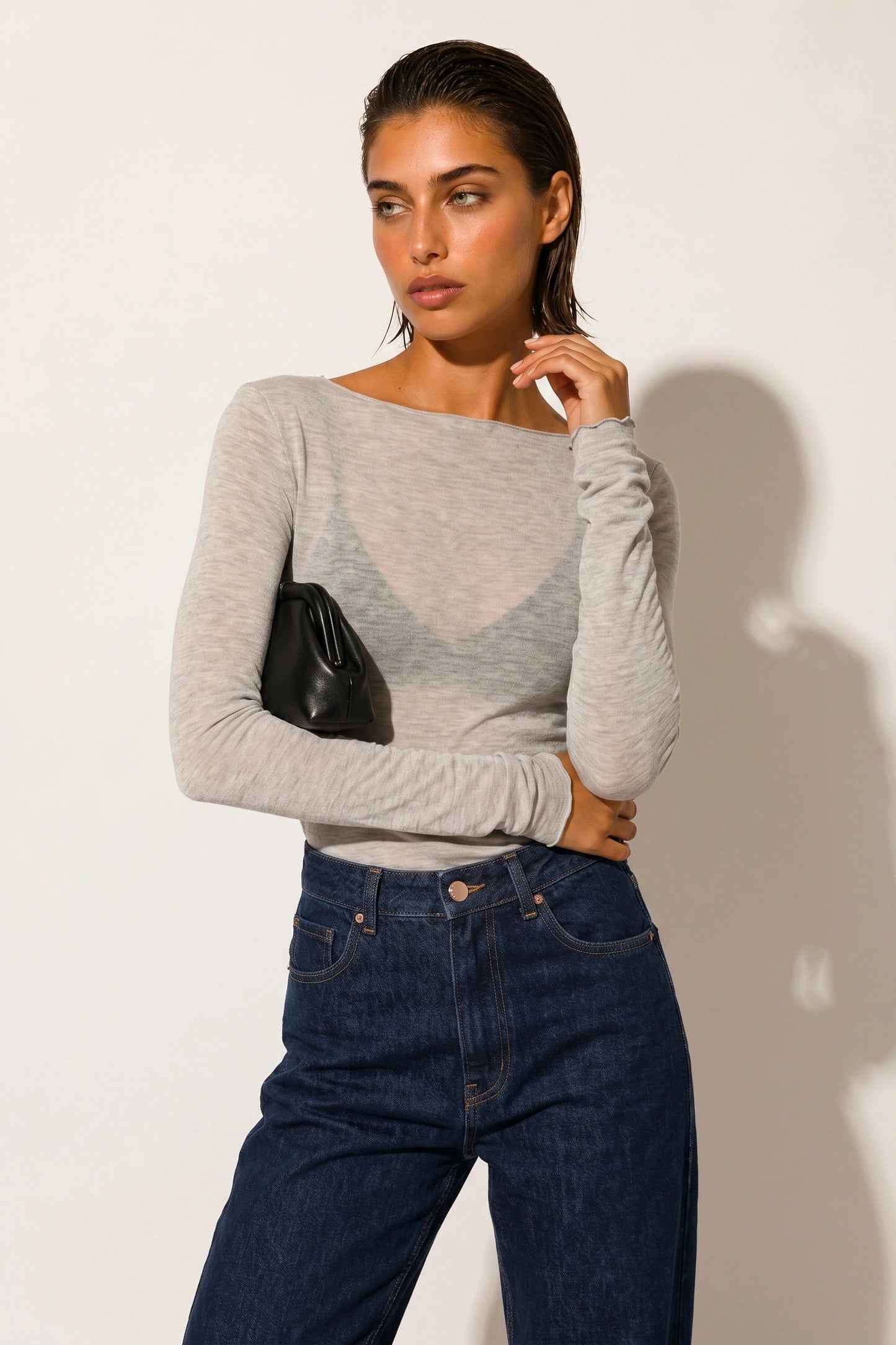Bootsausschnitt Langarm Feine Bluse