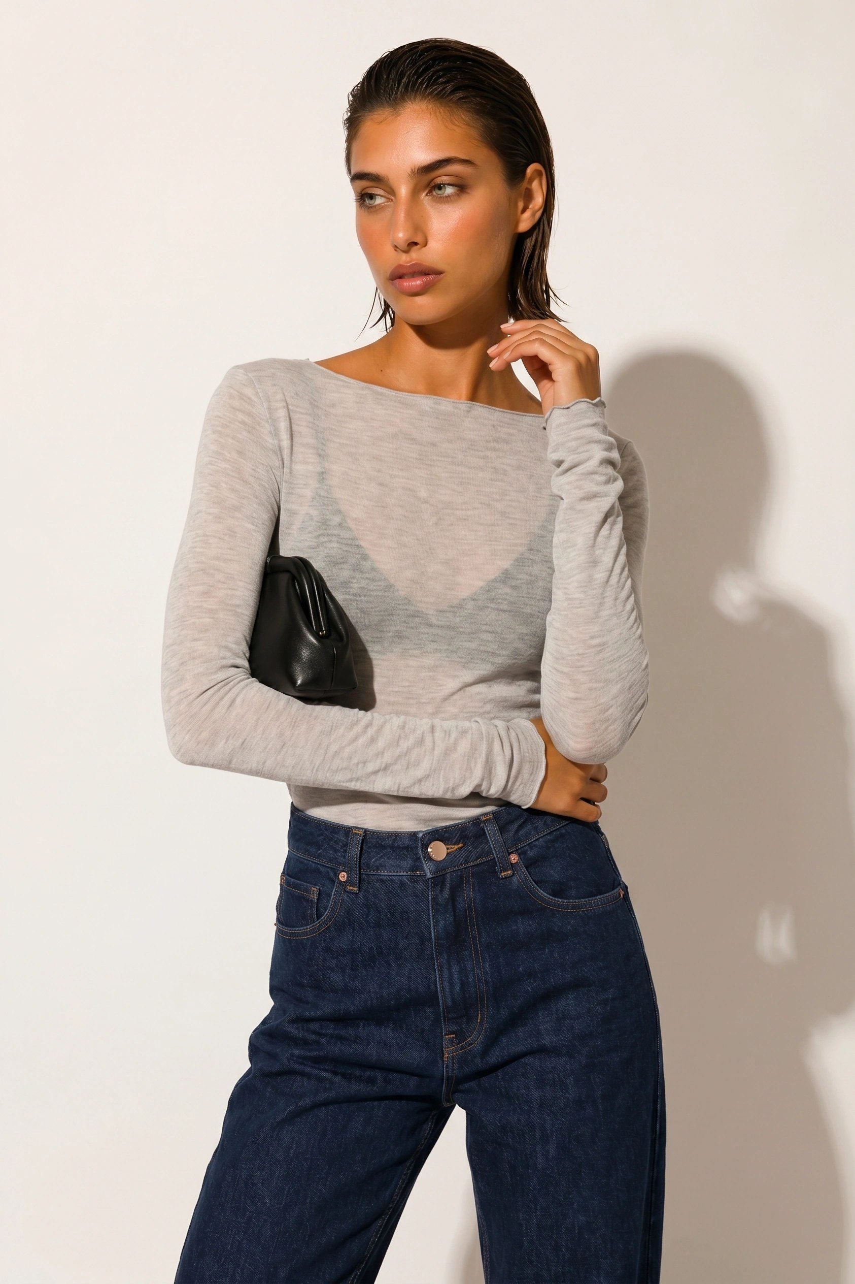 Bootsausschnitt Langarm Feine Bluse