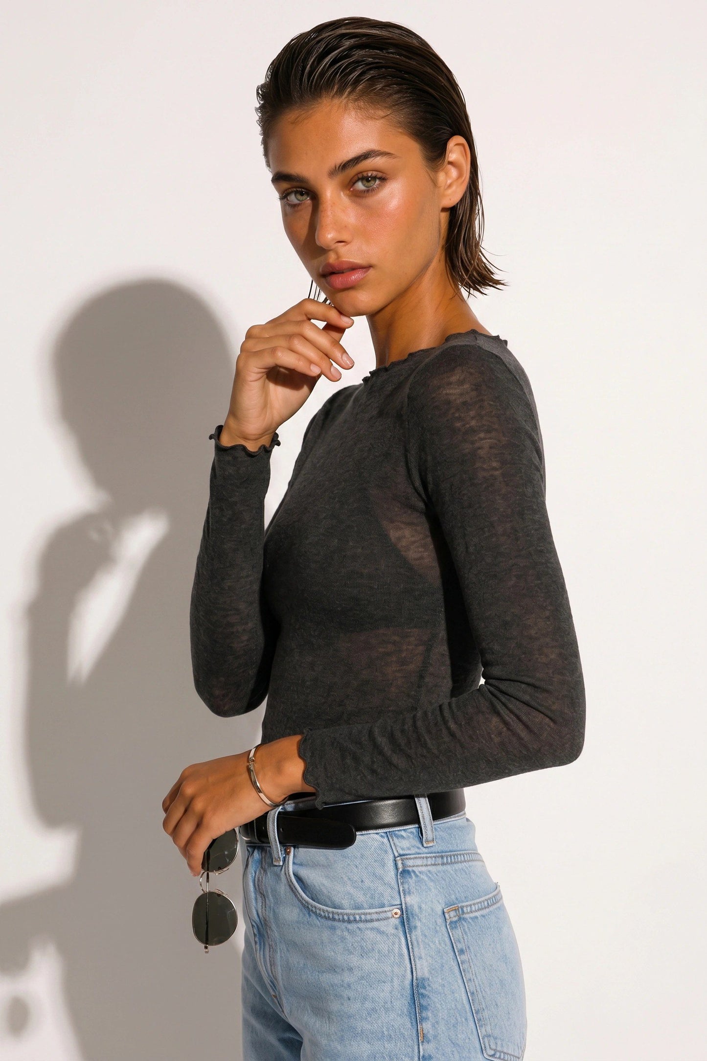 Bootsausschnitt Langarm Feine Bluse