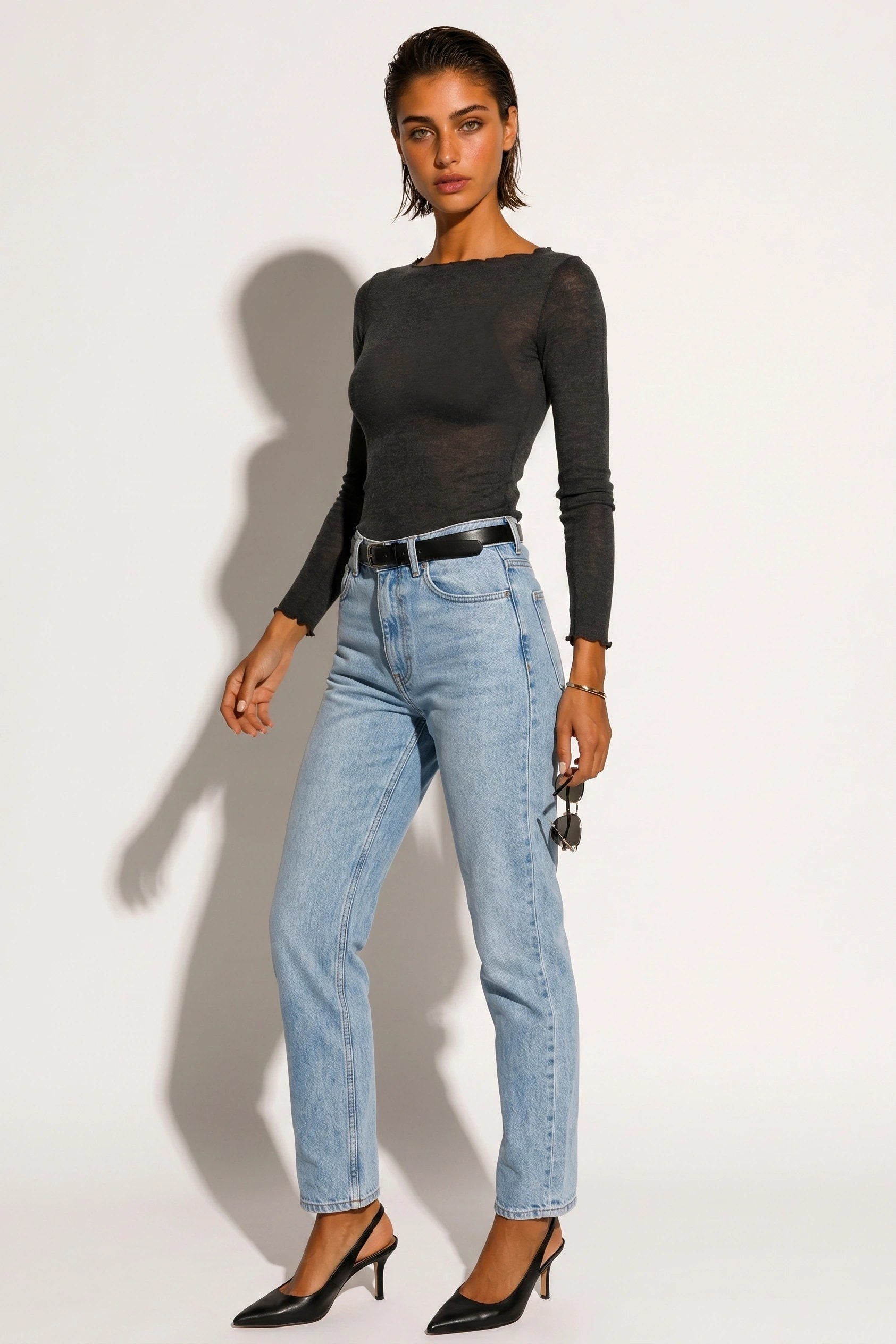 Bootsausschnitt Langarm Feine Bluse