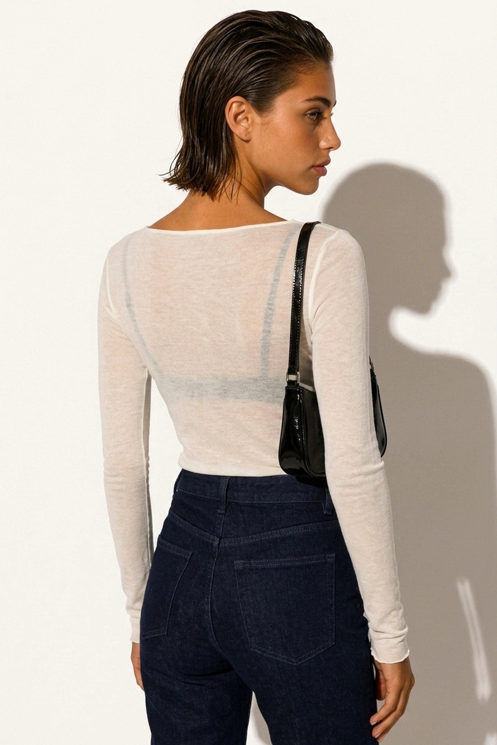 Bootsausschnitt Langarm Feine Bluse