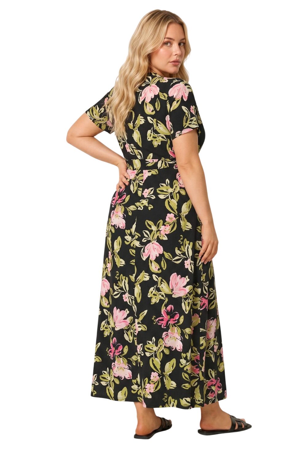 Gürtel-V-Ausschnitt Maxikleid