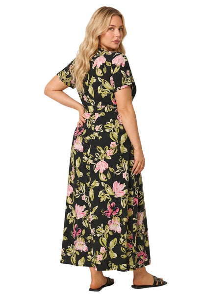 Gürtel-V-Ausschnitt Maxikleid