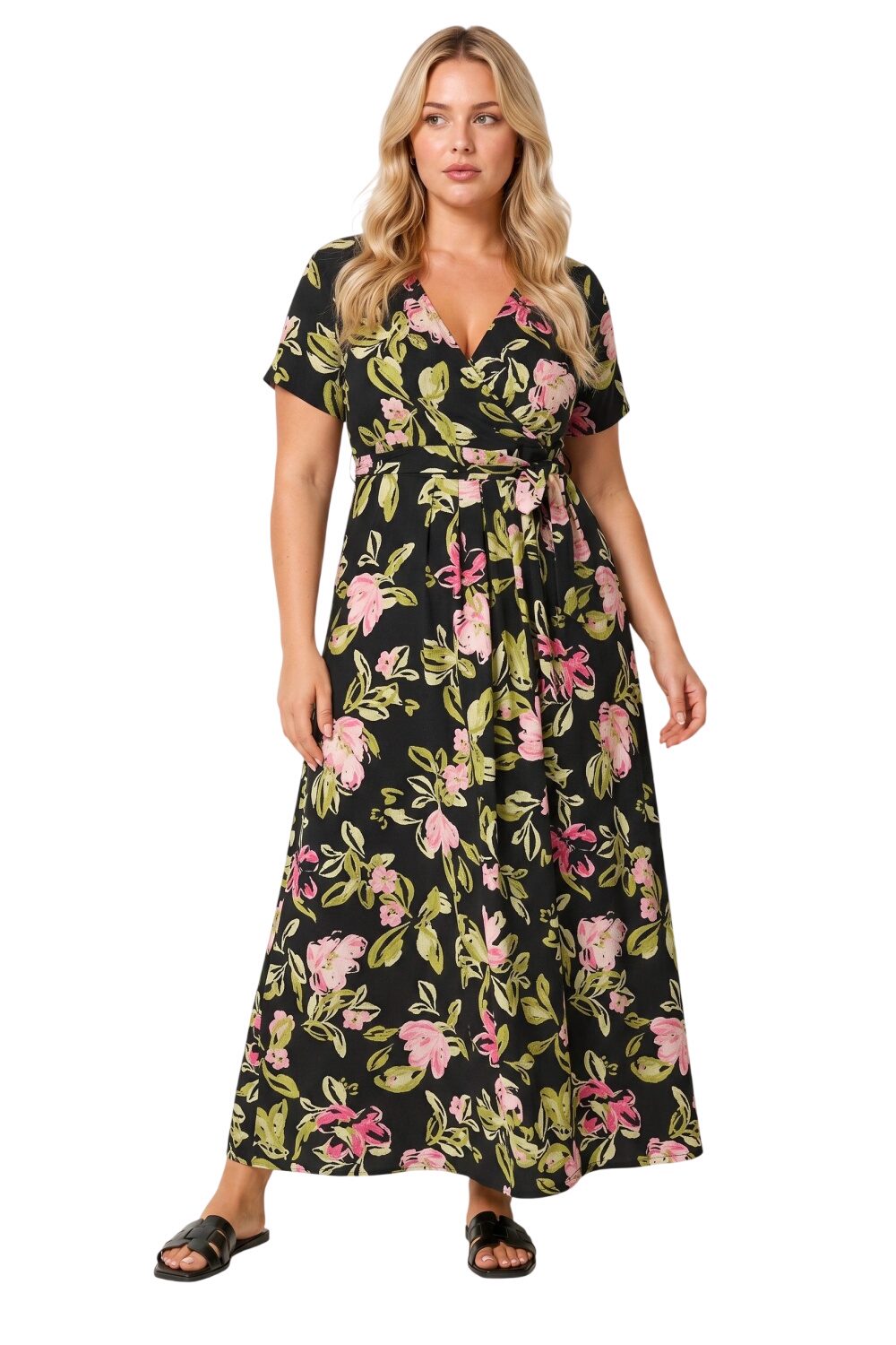 Gürtel-V-Ausschnitt Maxikleid