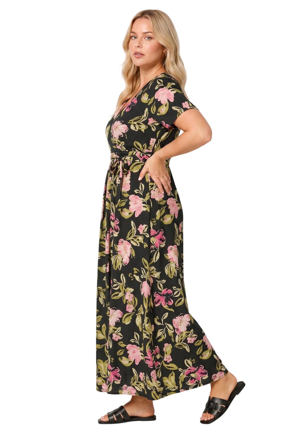 Gürtel-V-Ausschnitt Maxikleid