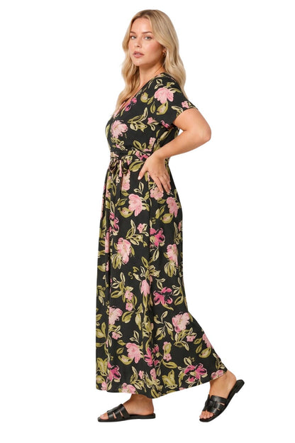 Gürtel-V-Ausschnitt Maxikleid
