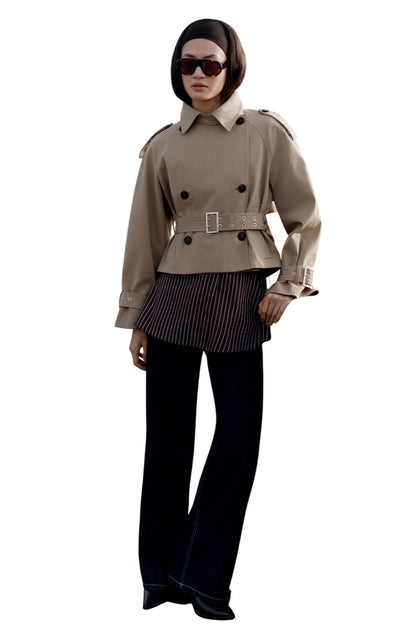 Kurzer Trenchcoat mit Gürtel, Khaki