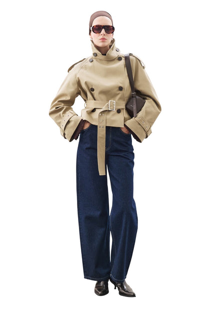 Kurzer Trenchcoat mit Gürtel, Khaki