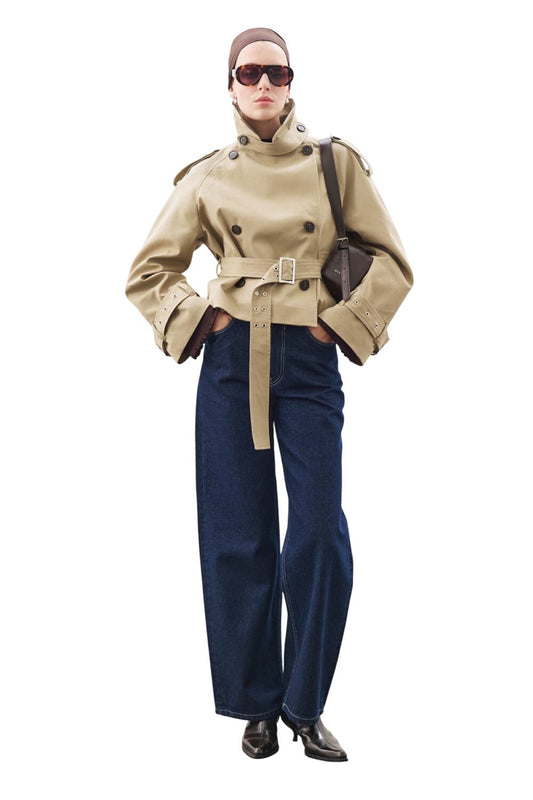 Kurzer Trenchcoat mit Gürtel, Khaki