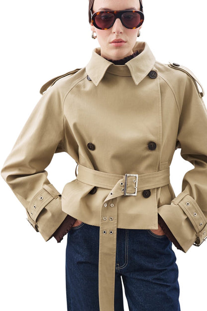 Kurzer Trenchcoat mit Gürtel, Khaki