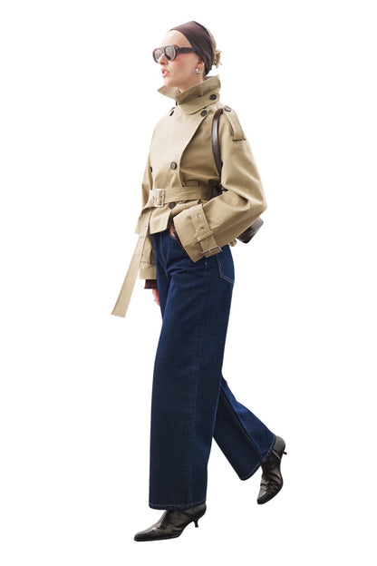 Kurzer Trenchcoat mit Gürtel, Khaki
