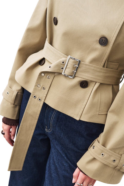 Kurzer Trenchcoat mit Gürtel, Khaki