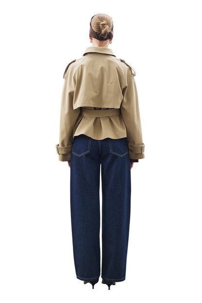 Kurzer Trenchcoat mit Gürtel, Khaki