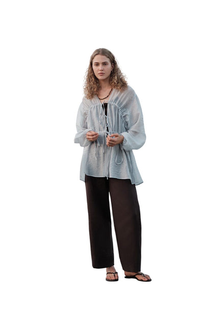 Leinenhose mit Bindebändern, schwarz