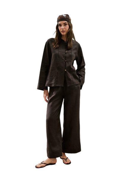 Leinenhose mit Bindebändern, schwarz