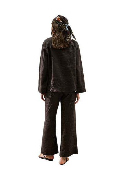Leinenhose mit Bindebändern, schwarz
