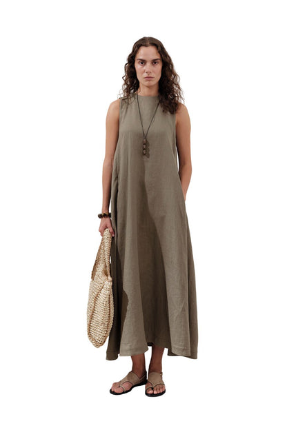 Leinenkleid mit Raffung, weit geschnitten, schwarz