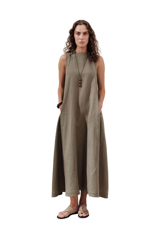 Leinenkleid mit Raffung, weit geschnitten, schwarz